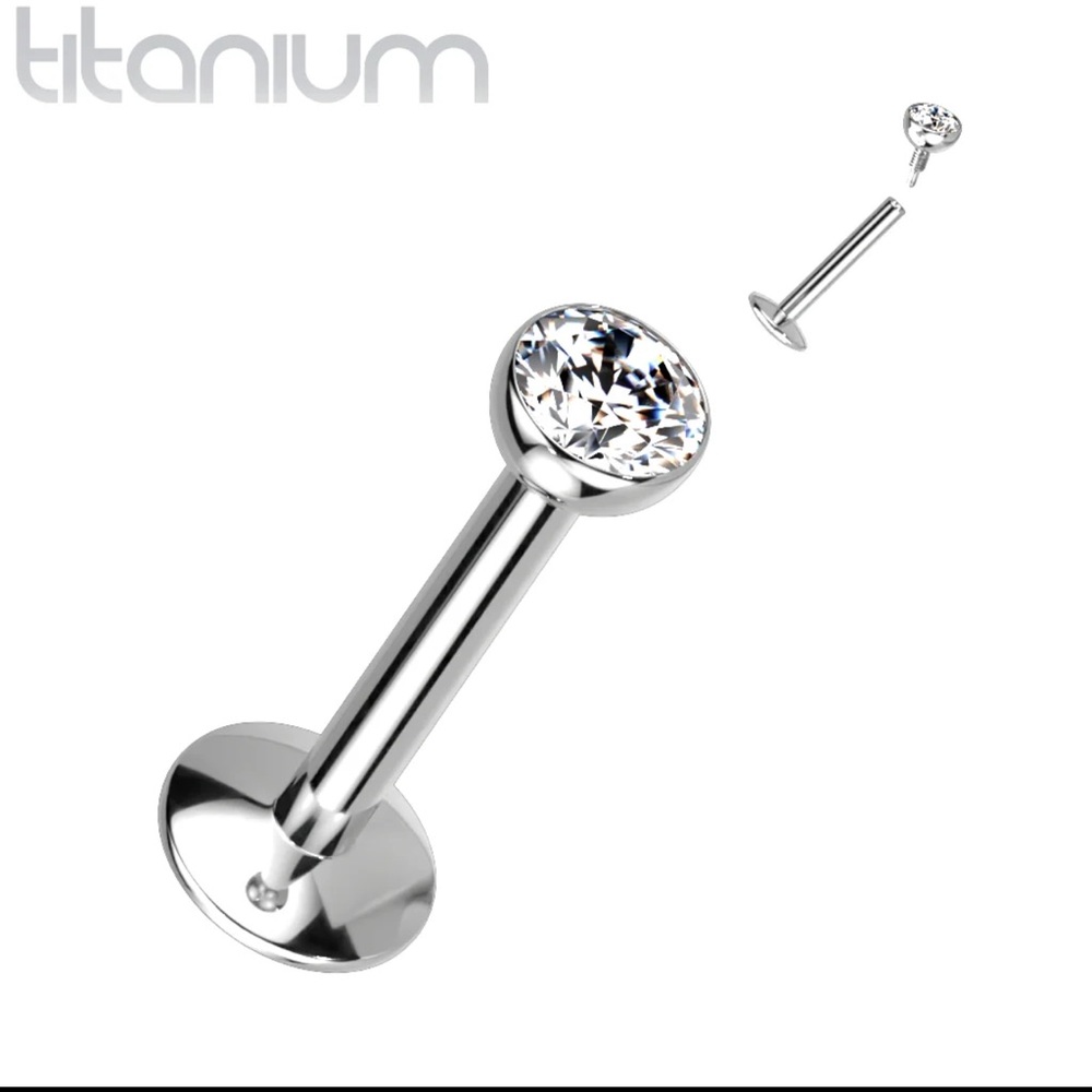 Titanium flat back earrings (pair) 2mm White cubic zirconia